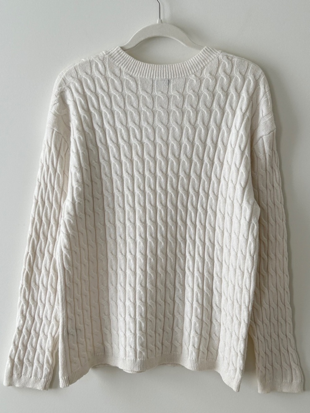 Nordstrom Cream White Organic Cotton & Merino Wool Cable Knit Crewneck Sweater - Picture 10 of 16